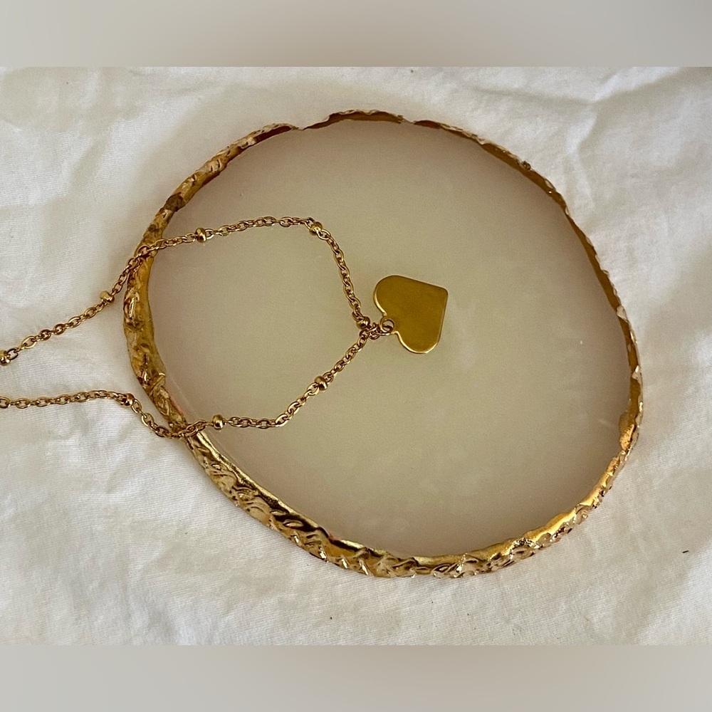 Minimalist Heart Necklace | Flat Gold Pendant on Dainty Chain - Picture 2 of 7